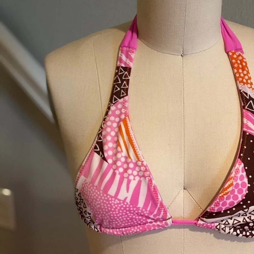 Billabong Reversible Pink/Wht/Brn Triangle Bikini​​​​​​​​​